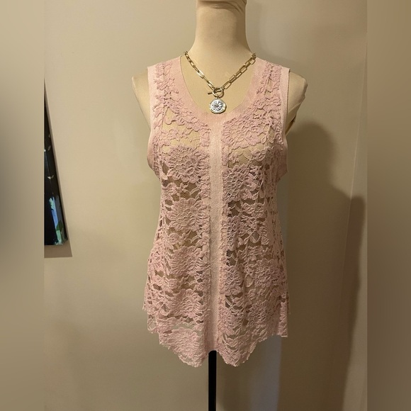 Voice Of California Blush Lace & Suede
Sleeveless Top with lace up back, small - Picture 1 of 7